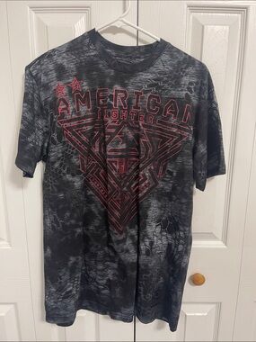 American Fighter Black Tee with Red Geometric Graphic